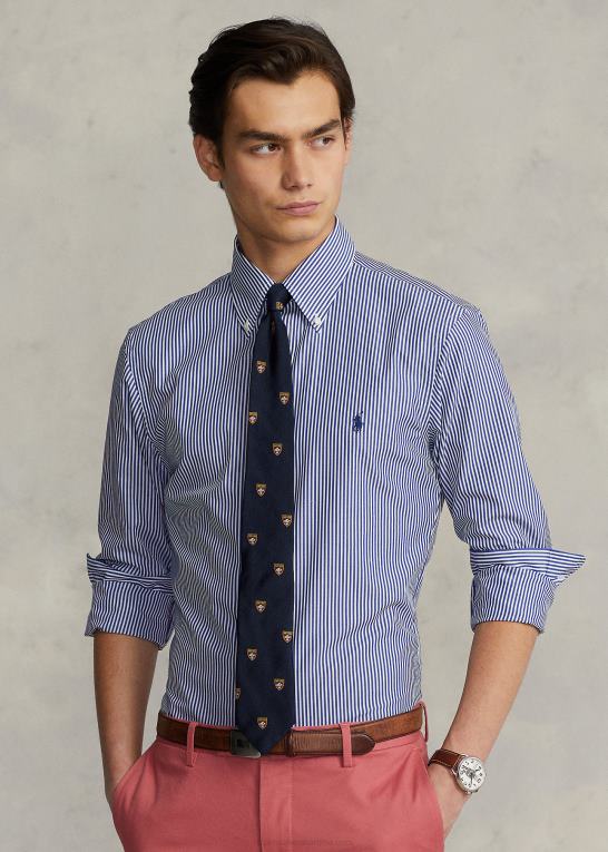 royal/hvid Mænd Ralph Lauren slim fit stribet poplinskjorte Z426B378