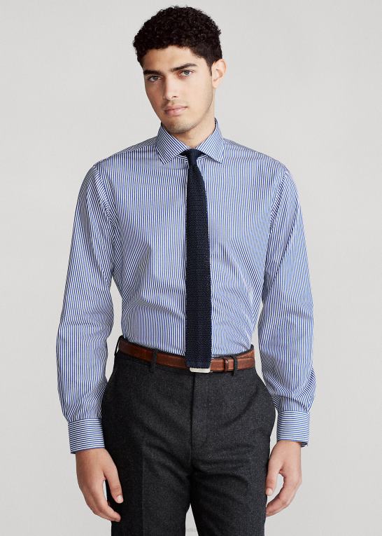 royal/hvid Mænd Ralph Lauren stribet let pleje stretch poplin skjorte - alle passer Z426B1003