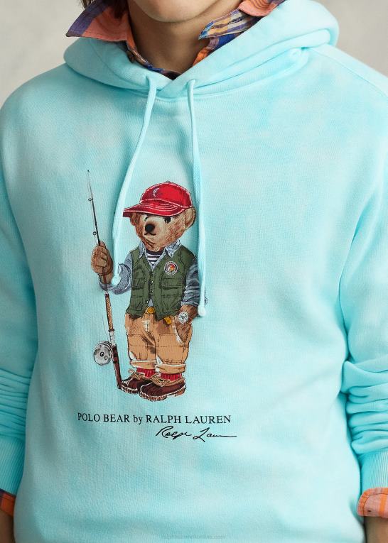 ø aqua Mænd Ralph Lauren polo bear tie-dye fleece hættetrøje Z426B1069