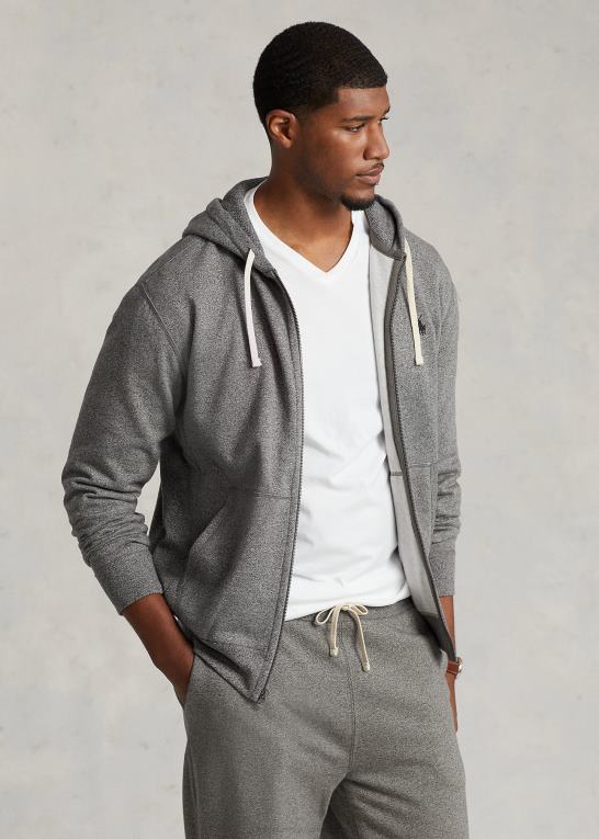 askegrå lyng Mænd Ralph Lauren fleece hættetrøje med fuld lynlås Z426B1667