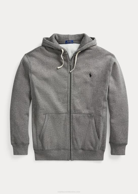 askegrå lyng Mænd Ralph Lauren fleece hættetrøje med fuld lynlås Z426B1667