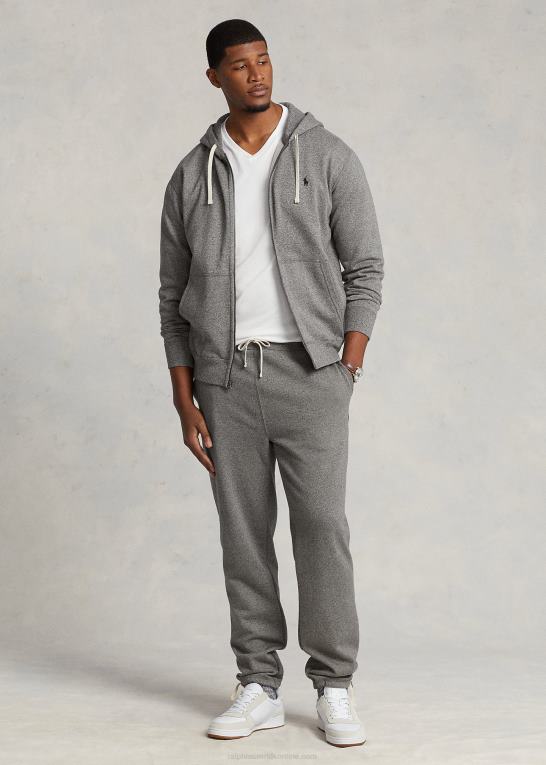 askegrå lyng Mænd Ralph Lauren fleece hættetrøje med fuld lynlås Z426B1667