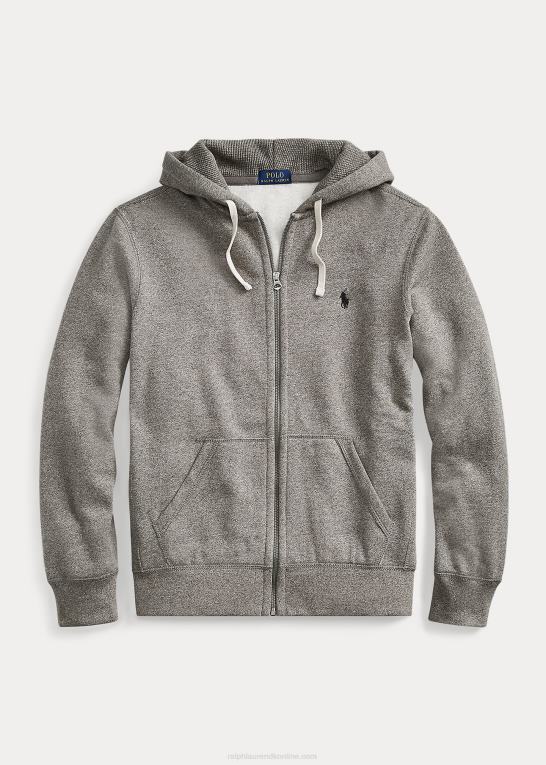 askegrå lyng Mænd Ralph Lauren fleece hættetrøje med fuld lynlås Z426B393