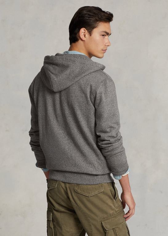askegrå lyng Mænd Ralph Lauren fleece hættetrøje med fuld lynlås Z426B393