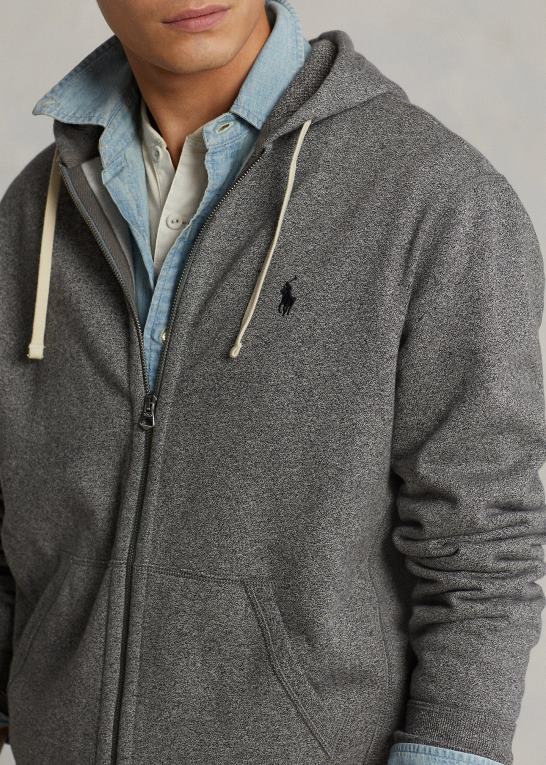 askegrå lyng Mænd Ralph Lauren fleece hættetrøje med fuld lynlås Z426B393