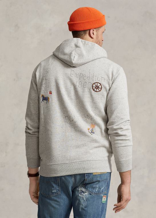 brooklyn/mørk årgang Mænd Ralph Lauren polo bear fleece hættetrøje Z426B1361