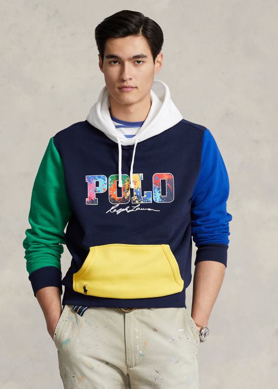 cruise navy multi Mænd Ralph Lauren logo farveblokeret fleece hættetrøje Z426B1250