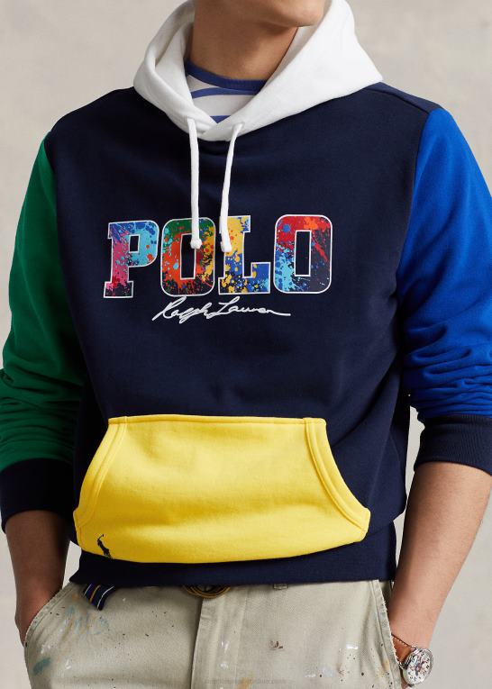 cruise navy multi Mænd Ralph Lauren logo farveblokeret fleece hættetrøje Z426B1250