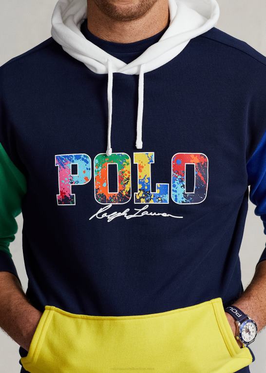 cruise navy multi Mænd Ralph Lauren logo farveblokeret fleece hættetrøje Z426B1672