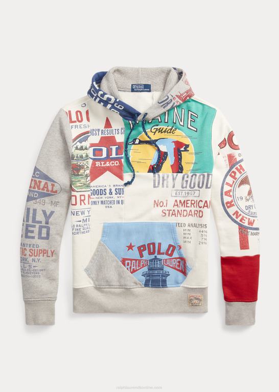deckwash hvid multi Mænd Ralph Lauren patchwork fleece grafisk hættetrøje Z426B8499