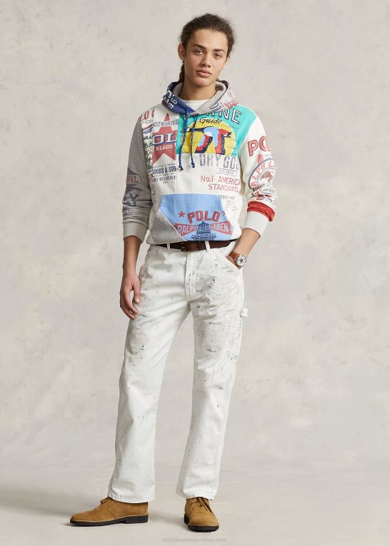 deckwash hvid multi Mænd Ralph Lauren patchwork fleece grafisk hættetrøje Z426B8499
