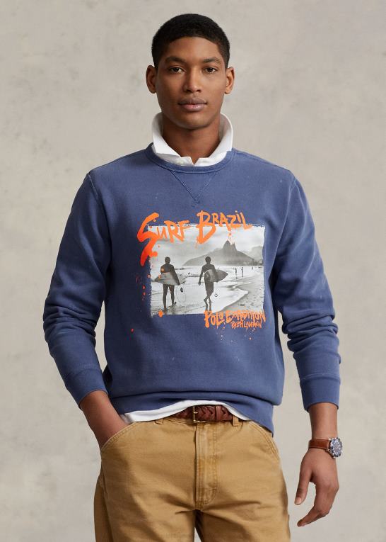 delta blå Mænd Ralph Lauren fleece grafisk sweatshirt Z426B1200