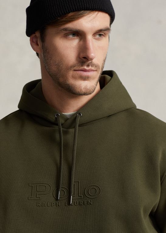firma oliven Mænd Ralph Lauren logo-præget dobbeltstrikket hættetrøje Z426B1379