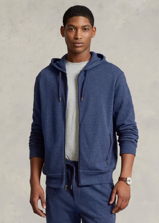 forårsflådelyng Mænd Ralph Lauren dobbeltstrikket hættetrøje med fuld lynlås Z426B8607
