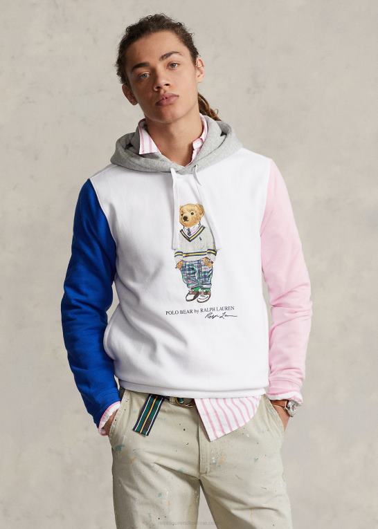 hvid multi Mænd Ralph Lauren polobjørn farveblokeret fleece-hættetrøje Z426B1082