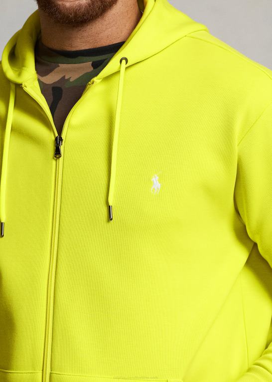 laser gul Mænd Ralph Lauren dobbeltstrikket hættetrøje med fuld lynlås Z426B1610