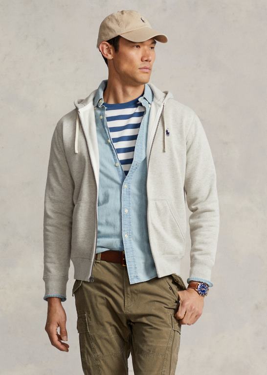 let sportslyng Mænd Ralph Lauren fleece hættetrøje med fuld lynlås Z426B391