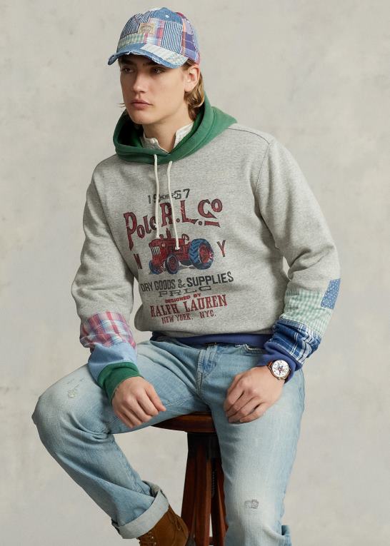 loftlyng Mænd Ralph Lauren patchwork fleece grafisk hættetrøje Z426B103