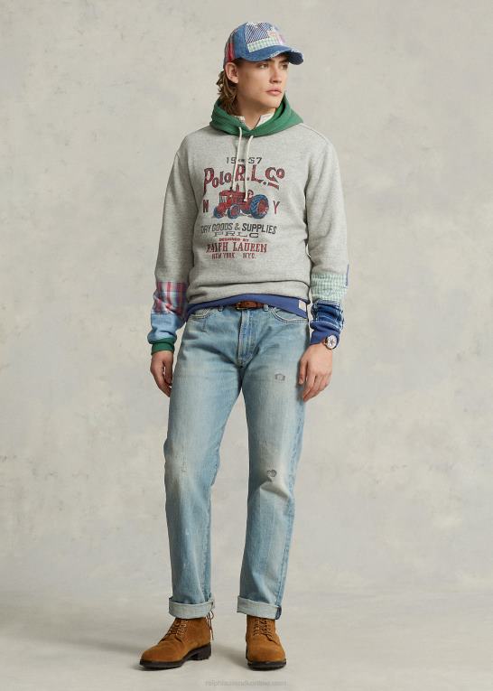 loftlyng Mænd Ralph Lauren patchwork fleece grafisk hættetrøje Z426B103