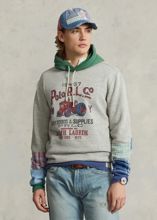 loftlyng Mænd Ralph Lauren patchwork fleece grafisk hættetrøje Z426B103
