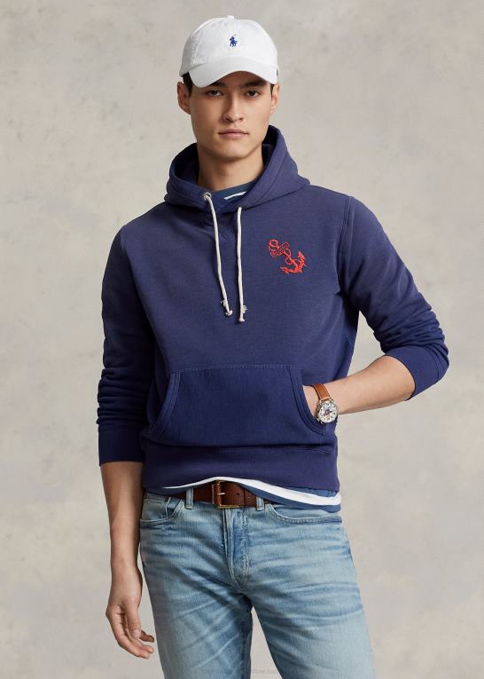 mørk kobolt Mænd Ralph Lauren fleece grafisk hættetrøje Z426B1150