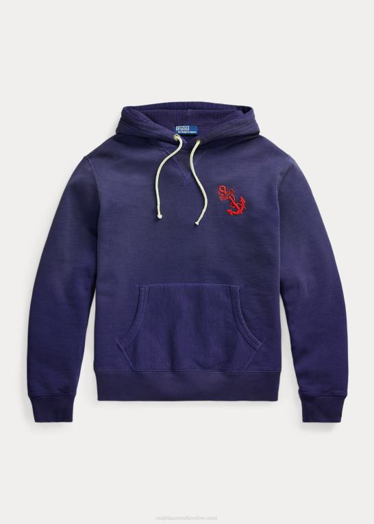 mørk kobolt Mænd Ralph Lauren fleece grafisk hættetrøje Z426B1150