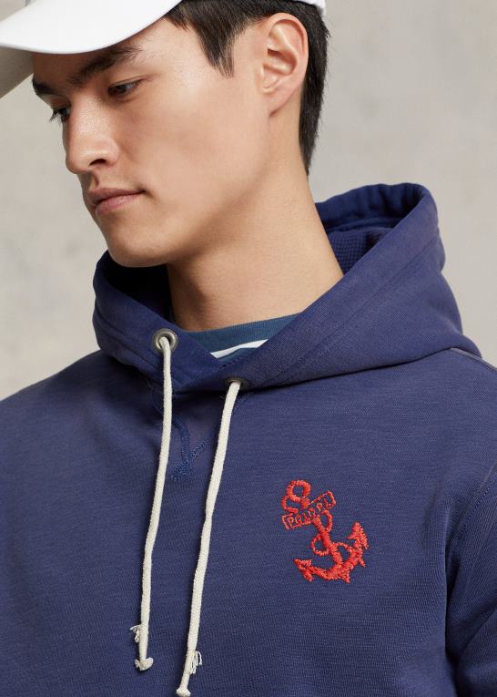 mørk kobolt Mænd Ralph Lauren fleece grafisk hættetrøje Z426B1150