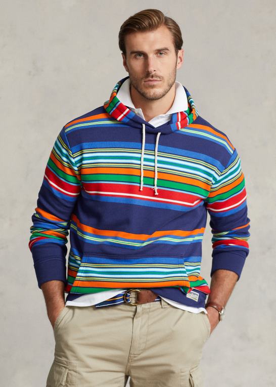 mørk kobolt/stribe Mænd Ralph Lauren stribet fleece hættetrøje Z426B1374