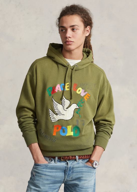 mørk salvie Mænd Ralph Lauren broderet grafisk hættetrøje i fleece Z426B554