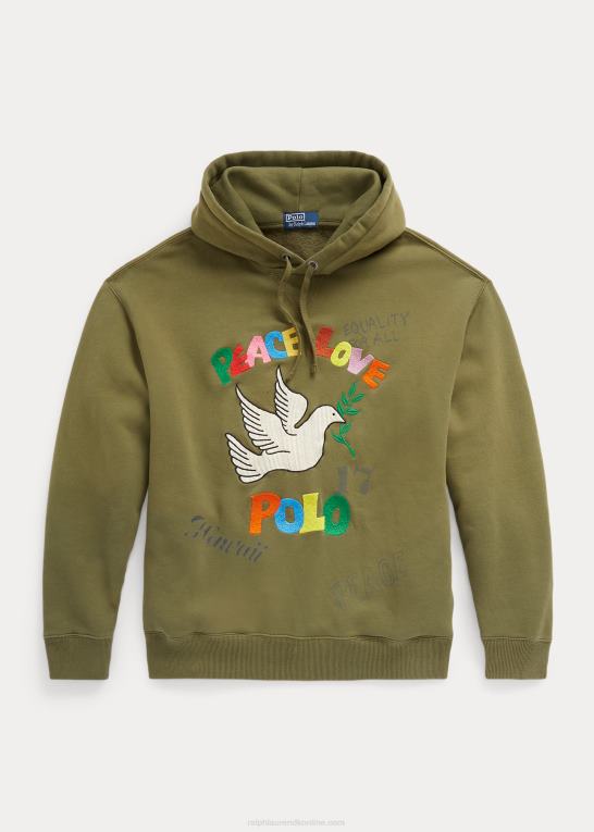mørk salvie Mænd Ralph Lauren broderet grafisk hættetrøje i fleece Z426B554