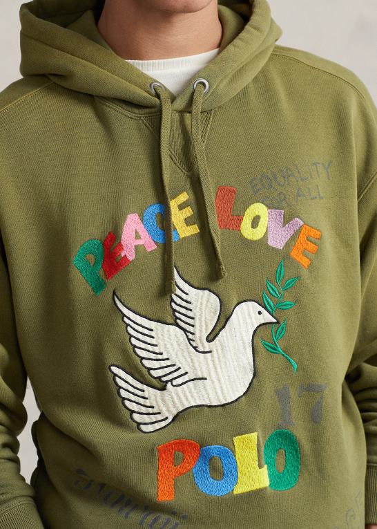 mørk salvie Mænd Ralph Lauren broderet grafisk hættetrøje i fleece Z426B554