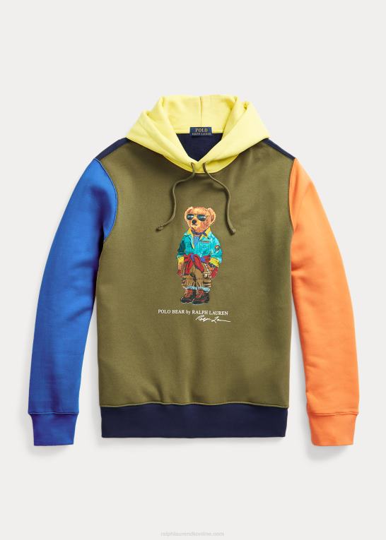 mørk salvie Mænd Ralph Lauren polobjørn farveblokeret fleece-hættetrøje Z426B908