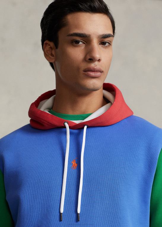 maidstone blå multi Mænd Ralph Lauren farveblokeret dobbeltstrikket hættetrøje Z426B8514