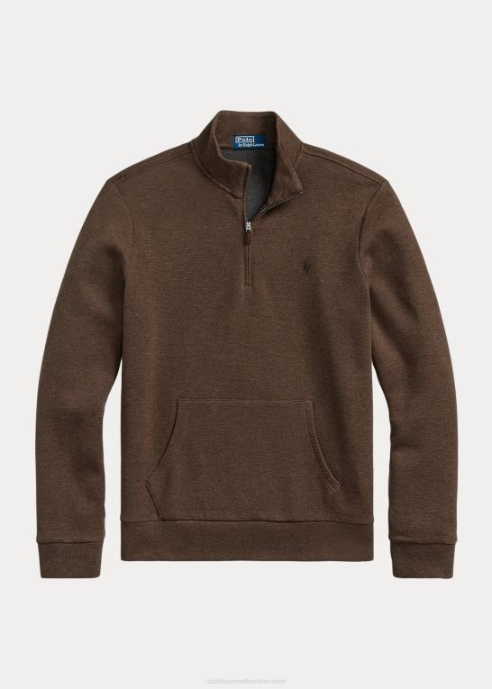muskatnød brun lyng Mænd Ralph Lauren dobbeltstrikket mesh pullover med kvart lynlås Z426B1065