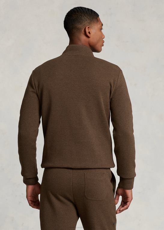 muskatnød brun lyng Mænd Ralph Lauren dobbeltstrikket mesh pullover med kvart lynlås Z426B1065