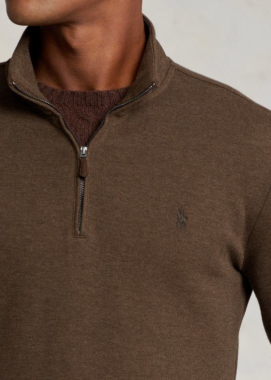 muskatnød brun lyng Mænd Ralph Lauren dobbeltstrikket mesh pullover med kvart lynlås Z426B1065