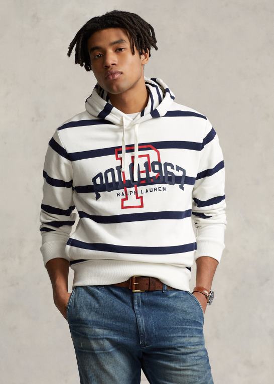 nevis/cruise navy Mænd Ralph Lauren logo stribet fleece hættetrøje Z426B845