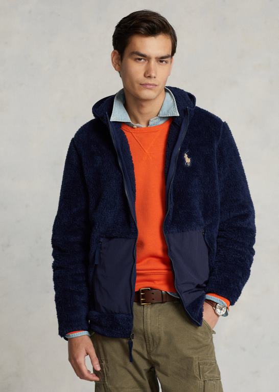 newport navy/newport navy Mænd Ralph Lauren pile fleece hættetrøje med fuld lynlås Z426B1183