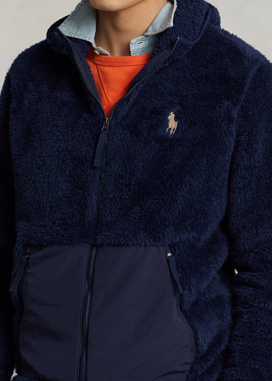 newport navy/newport navy Mænd Ralph Lauren pile fleece hættetrøje med fuld lynlås Z426B1183