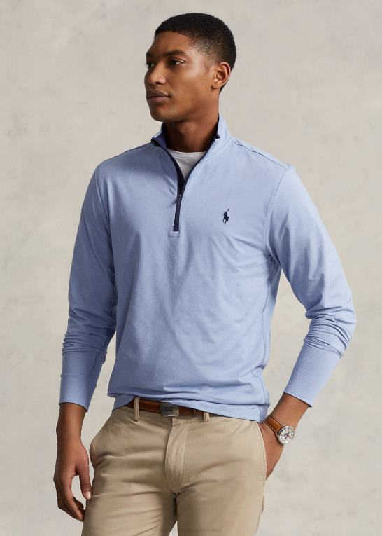 ny pudderblå lyng Mænd Ralph Lauren performance jersey pullover med kvart lynlås Z426B1013