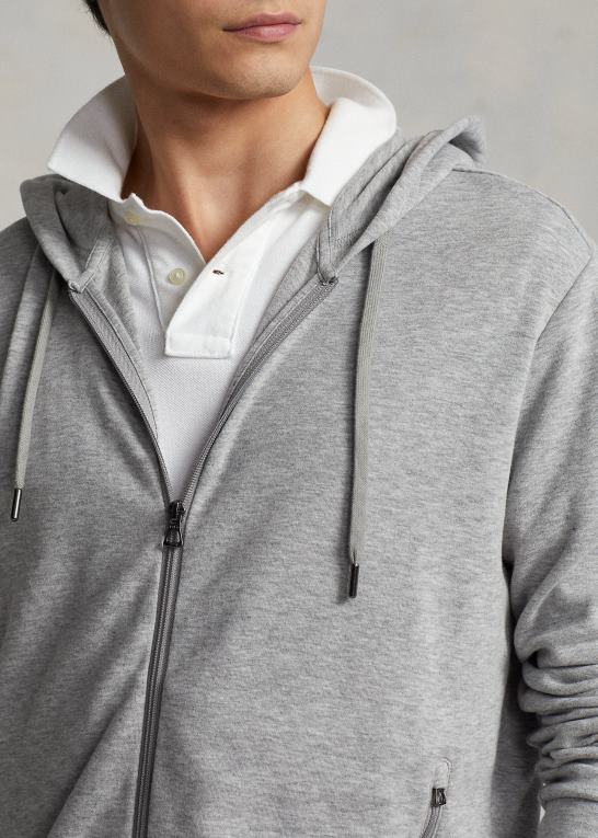 og over lyng Mænd Ralph Lauren dobbeltstrikket hættetrøje med fuld lynlås Z426B8608