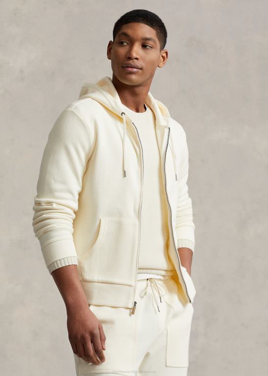 pergament creme Mænd Ralph Lauren dobbeltstrikket mesh hættetrøje med fuld lynlås Z426B8670