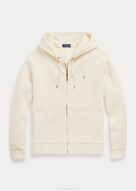 pergament creme Mænd Ralph Lauren dobbeltstrikket mesh hættetrøje med fuld lynlås Z426B8670
