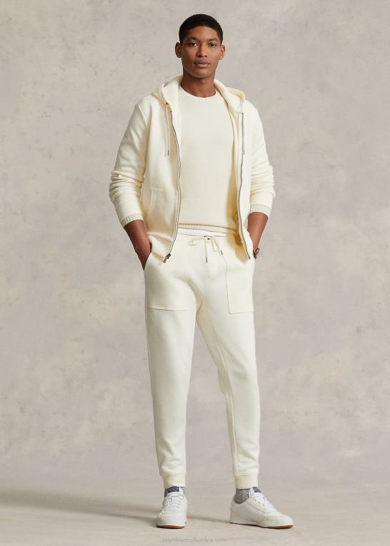 pergament creme Mænd Ralph Lauren dobbeltstrikket mesh hættetrøje med fuld lynlås Z426B8670