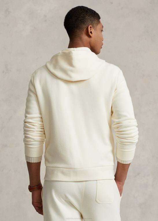 pergament creme Mænd Ralph Lauren dobbeltstrikket mesh hættetrøje med fuld lynlås Z426B8670