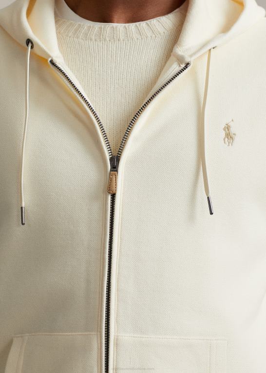 pergament creme Mænd Ralph Lauren dobbeltstrikket mesh hættetrøje med fuld lynlås Z426B8670