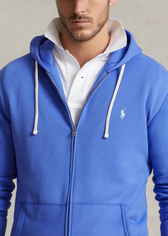 pigesten blå Mænd Ralph Lauren rl fleece hættetrøjen med fuld lynlås Z426B1657
