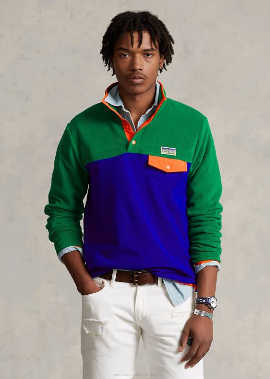 primær grøn multi Mænd Ralph Lauren farveblokeret børstet fleecetrøje Z426B1182