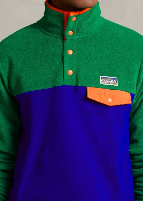 primær grøn multi Mænd Ralph Lauren farveblokeret børstet fleecetrøje Z426B1182