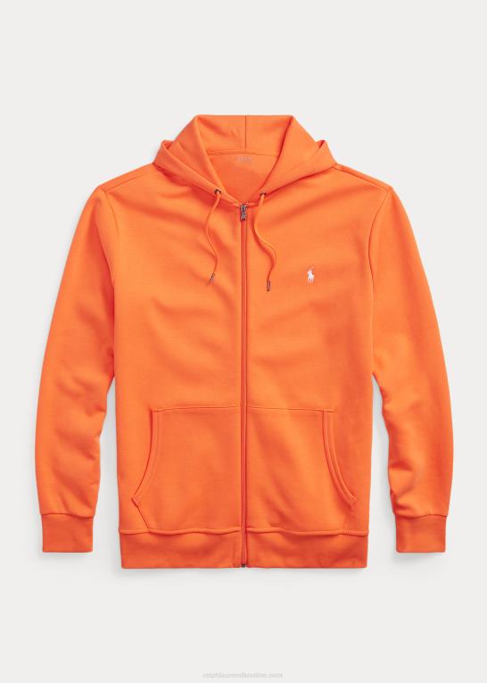 resort orange Mænd Ralph Lauren dobbeltstrikket hættetrøje med fuld lynlås Z426B1606